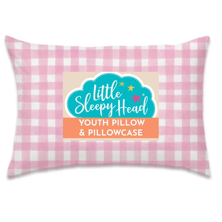 Youth Pillow + Pillowcase Set - Gingham Pink - 16"x22" for wholesale by Little Sleepy Head