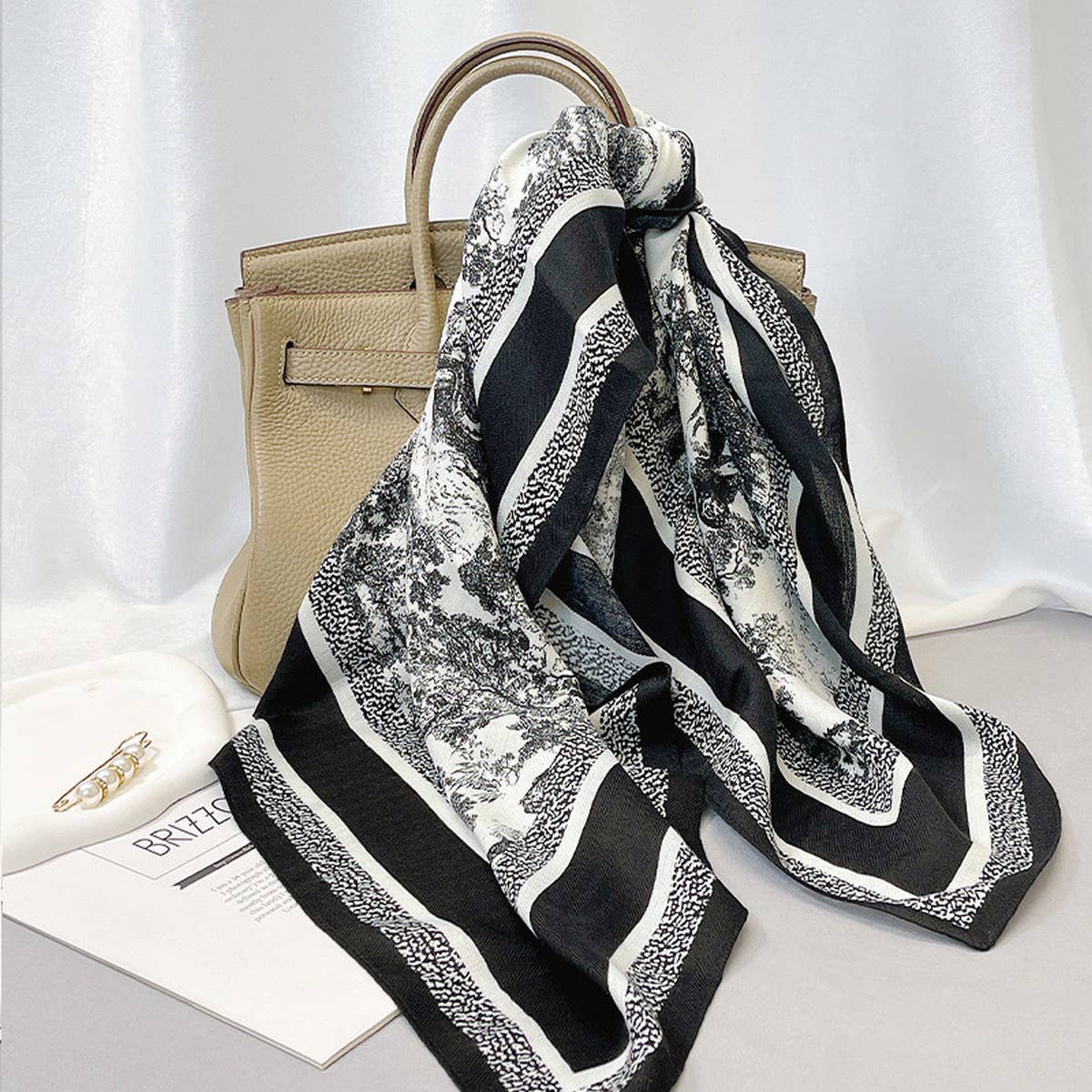 ACCITY - Wholesale Scarf - Women's - Ink Art Velvet Scarf – Winter Square Shawl 90cm_CWASC08884