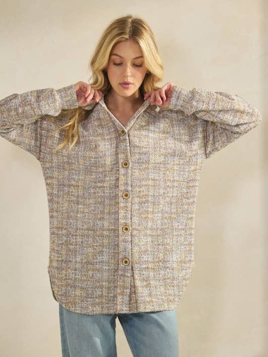 T2574HE17-Checker Long Puff Sleeve Basic Collar Shacket for wholesale by Sunday Morning