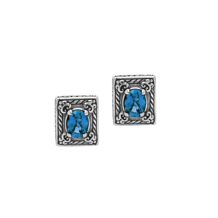 Bali Designs - Wholesale Stud/post earrings - AE-6324-LBT Sterling Silver Earring With London Blue Topaz Q1