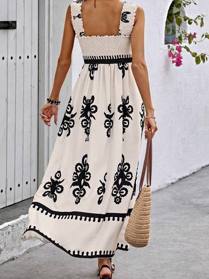 UNISHE - Wholesale Dress - Women's - Beach Resort Style Printed Bandeau Maxi Dress ZK1856