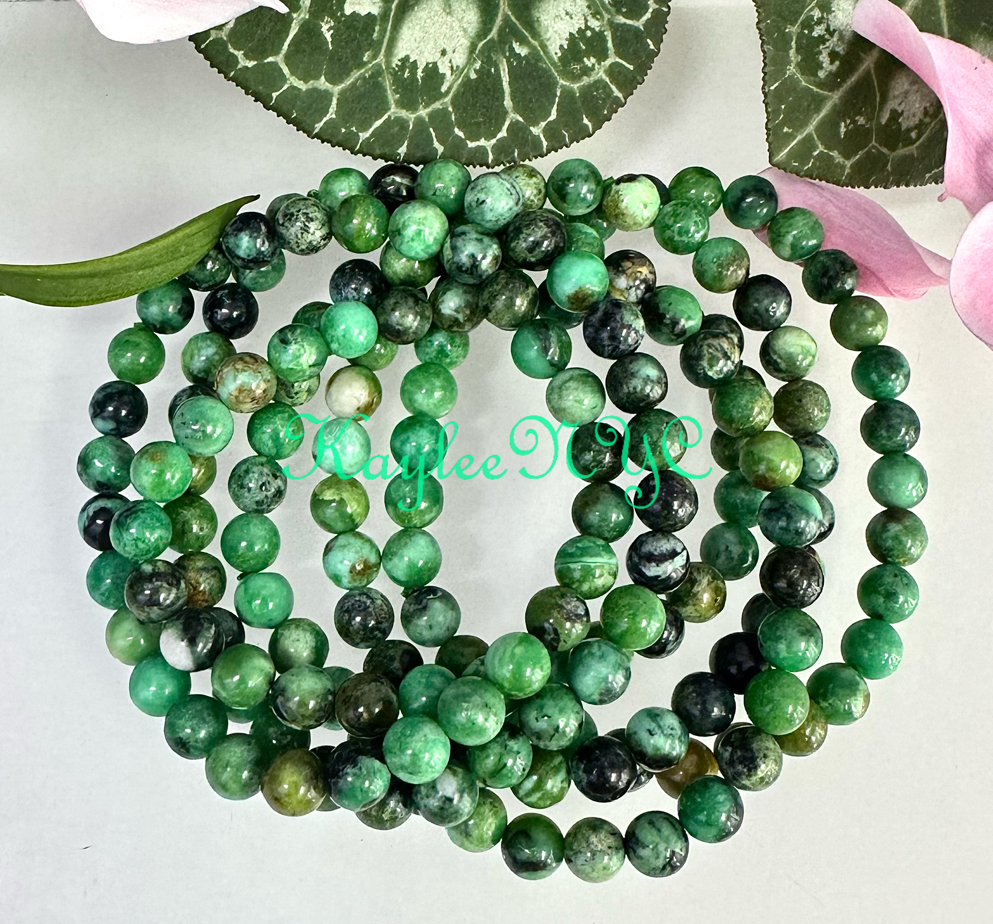 KayleeNYC - Wholesale Beaded Bracelet - 6mm Natural Variscite 7.5” Crystal Stretch Bracelet1