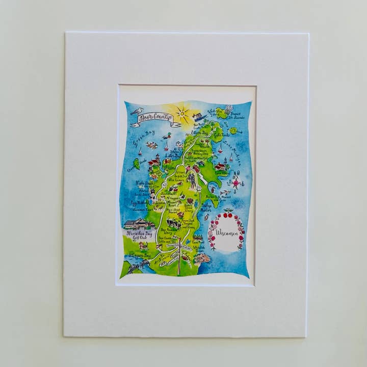 Impressão artística emaranhada de mapa ilustrado de Door County WI 11x14 por atacado de Gooseberry Designs