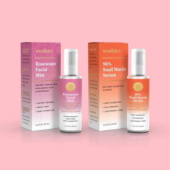 Duo de Cuidados de Pele Hidratação Rosewater+ 96% Mucina de Caracol Conjunto de 12 Peças por atacado de Woolzies