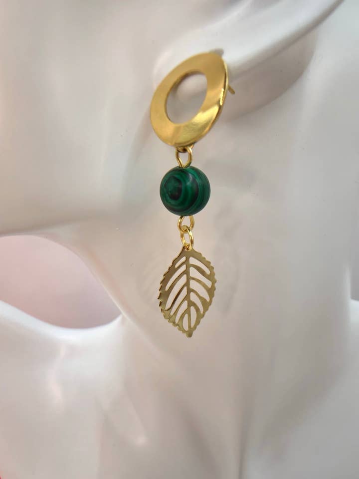 Brinco Folha de Malaquita por atacado de Kimbara Butik