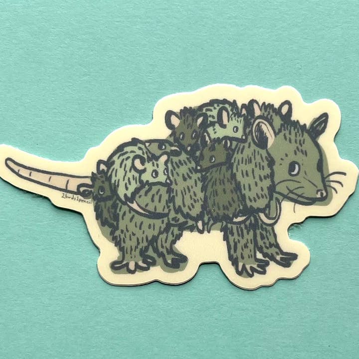 Possum with Babies Vinyl Sticker for wholesale by 2Birds1Pencil Illustrations