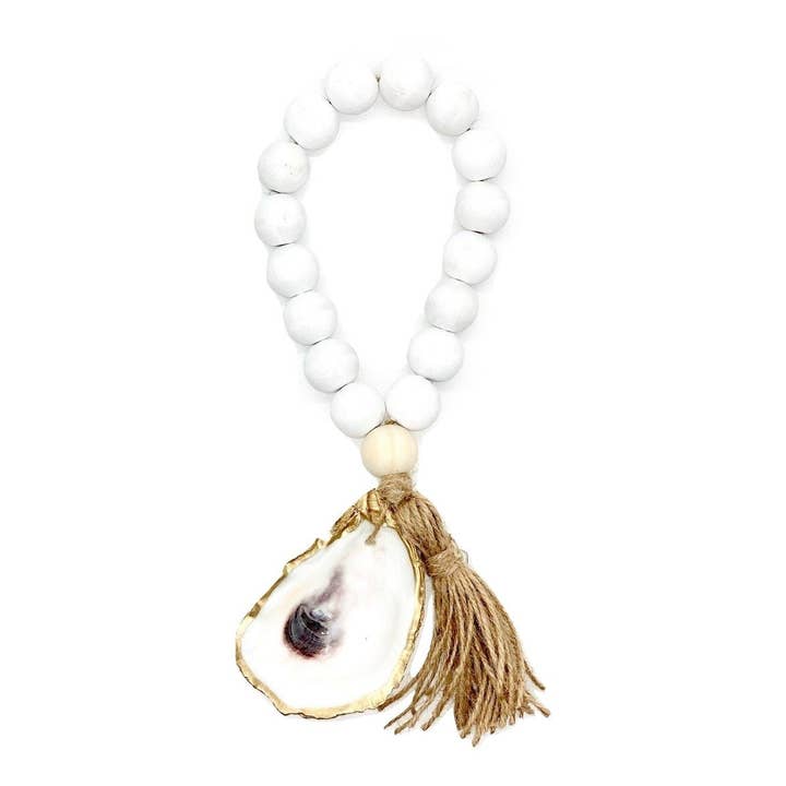 The Gilded Shell - Wholesale Decorative Tassel/Wall Drop - The Lagoon - Boho White - Hospitality Beads with Oyster