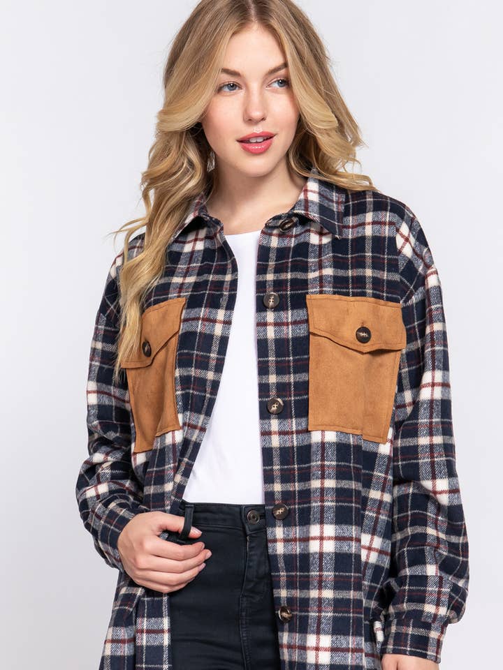 ,,.....Plaid Shirt Jacket Shacket With Pocket for wholesale by 42POPS