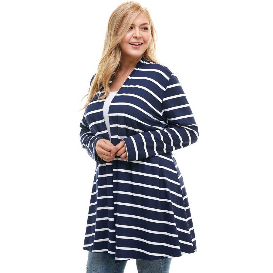 Azules Clothing – Großhandel Strickjacke – Damen – AJK-3001RSX-STRIPE Plus Size Langarm Streifen Strickjacke7