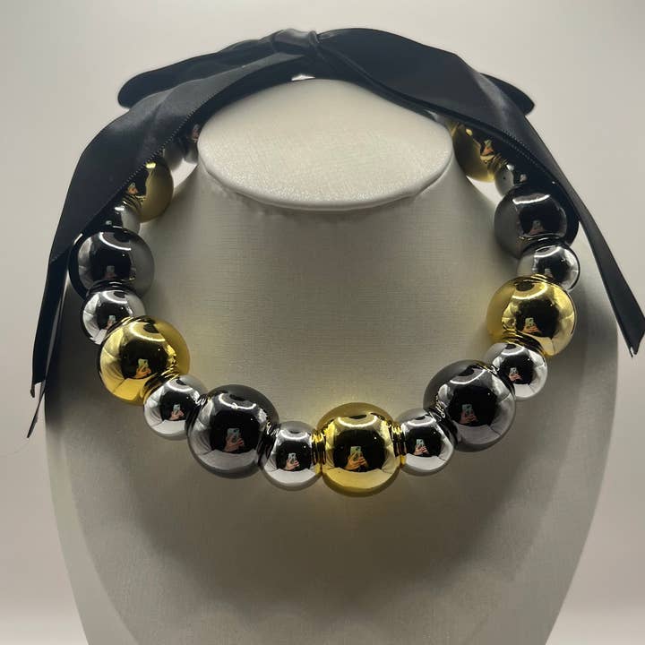 YOLA - Wholesale Beaded/Pearl Necklace - Silver Gold Black Balls Kette Modeschmuck0