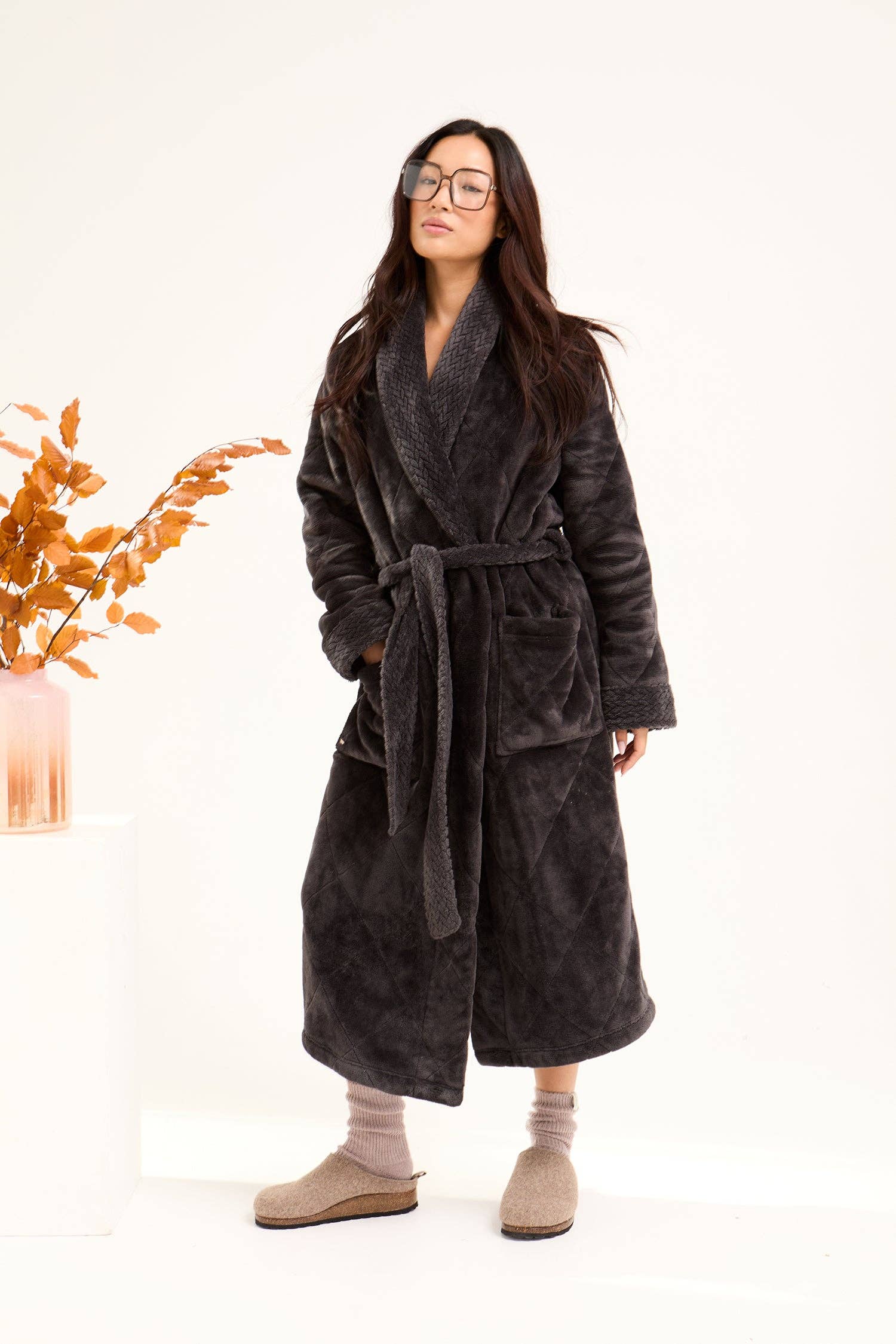 Quilted Velour Dressing Gown in Raven for wholesale on Faire3
