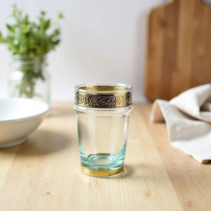 Clear Moroccan Tea Glasses with Metal Band – Set of 6 for wholesale by High crafty