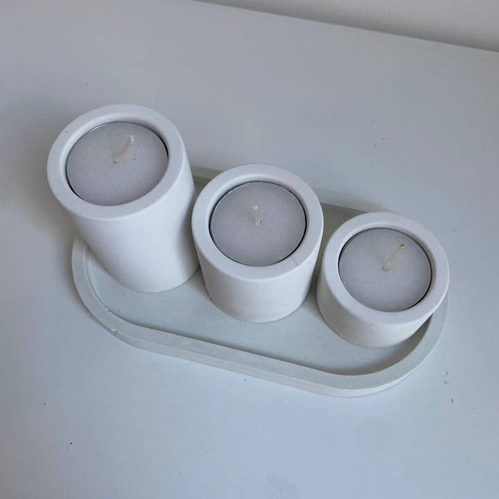 Lot de 3 photophores classiques circulaires en béton | Bougeoirs | Décoration d'intérieur | Décoration minimaliste | Remplissage de bas de Noël pour la vente par Concreates