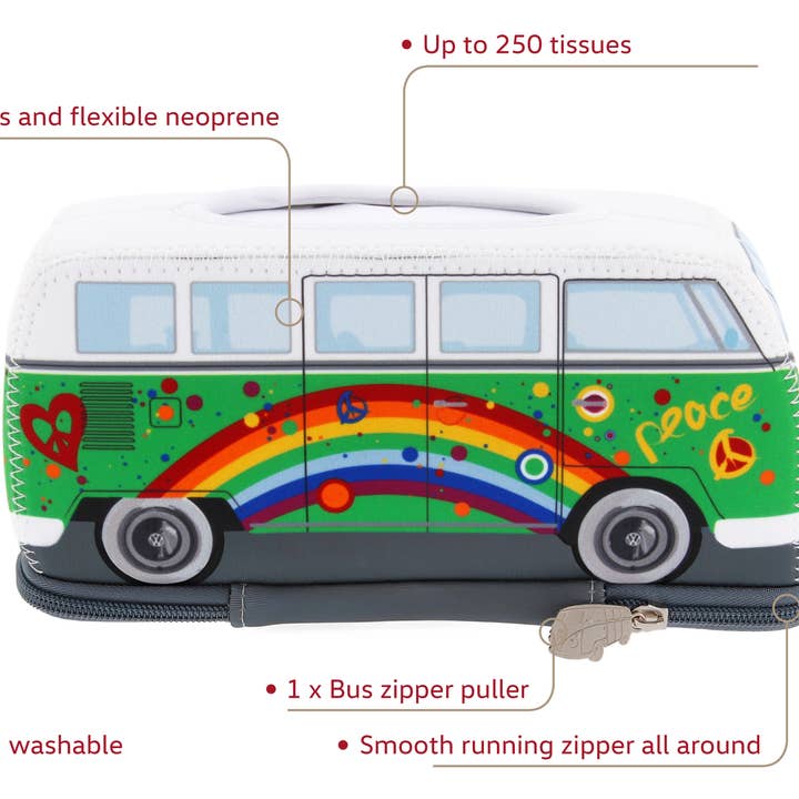 VW Collection by BRISA - Wholesale Tissue Box - VW T1 Bus Cosmetic Tissue Napkin Holder Dispenser - Peace/GN