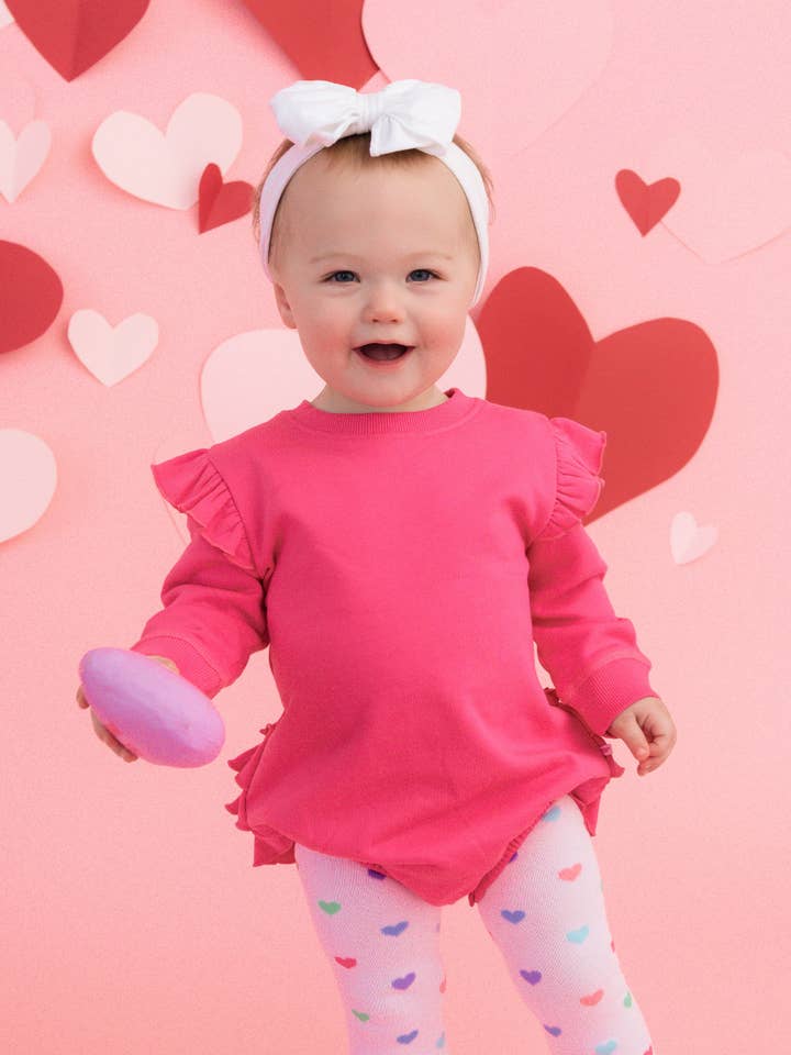 Baby Girls Hot Pink Sweatshirt Bubble Romper
for wholesale by RuffleButts + RuggedButts