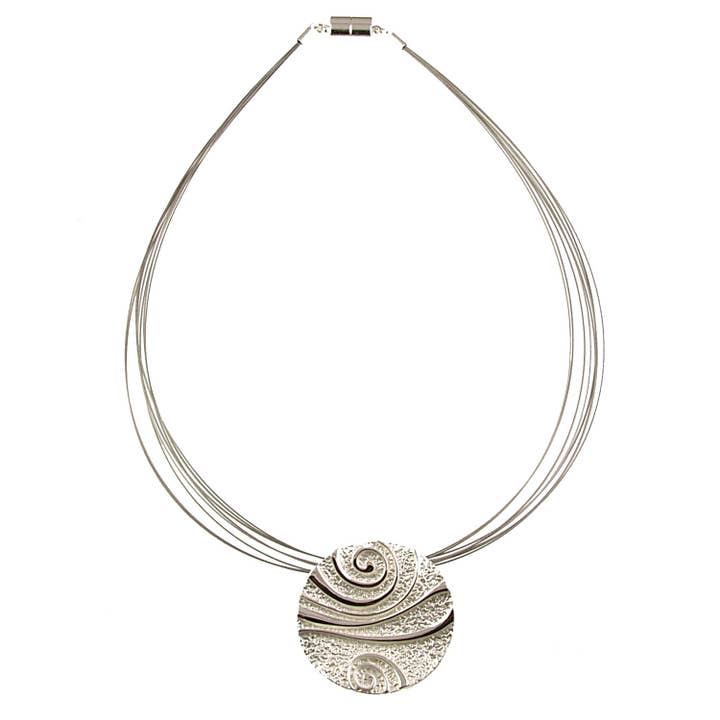 Silver & White Swirl Pendant Necklace, 18" for wholesale by Origin Jewelry