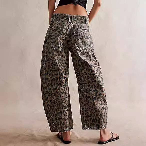 Dipped Shop – calças de ganga - Mulher por atacado – Jeans largos animal print de cintura média e perna ampla DP25A4796