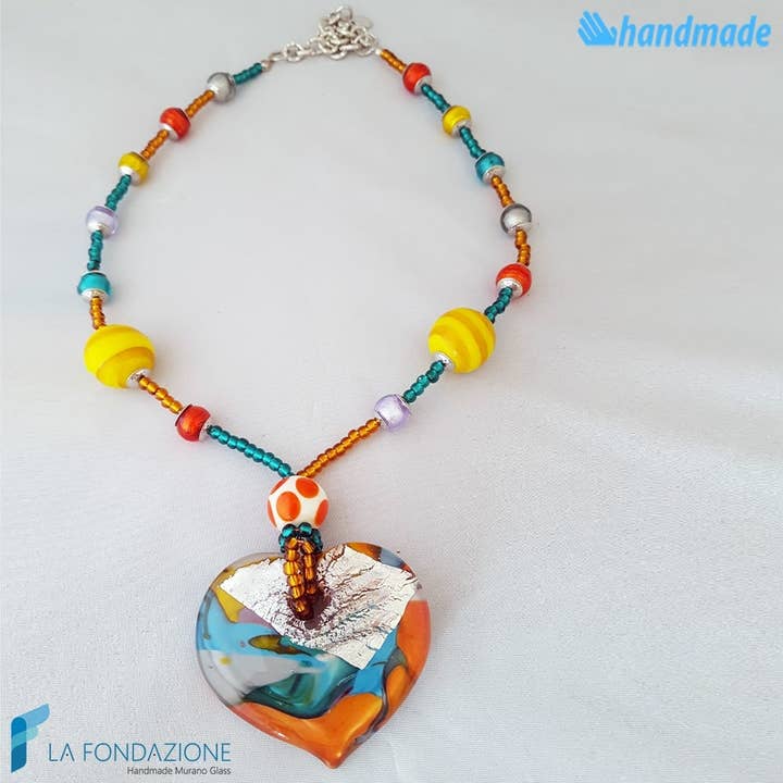 Gipsy Heart necklace in Murano glass for wholesale by La Fondazione - Handmade Murano Glass