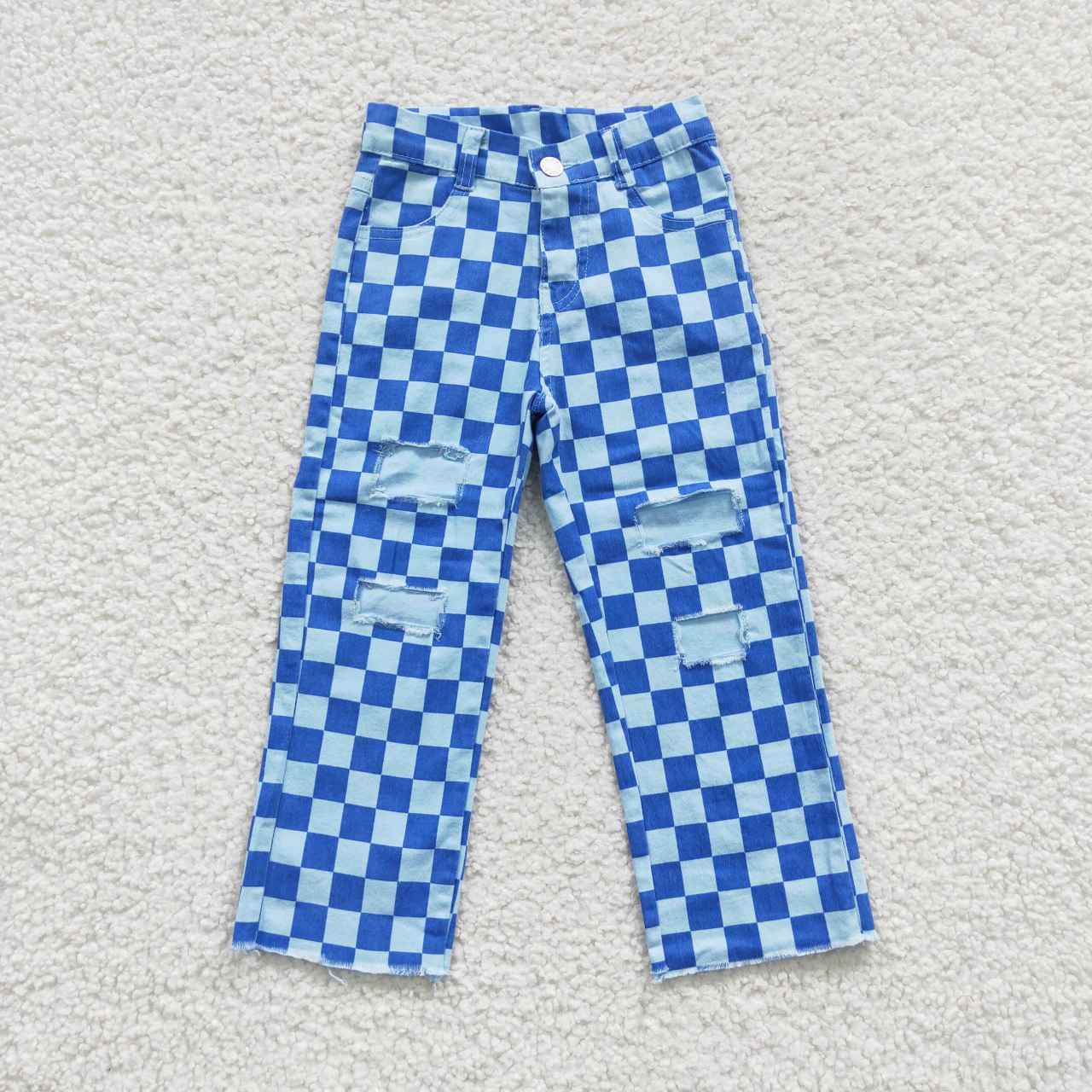 Aier Wholesale - Wholesale Jeans - Kids - Sibling Girls Boys Checkered Denim Adjustble Waistband Jeand Pants2