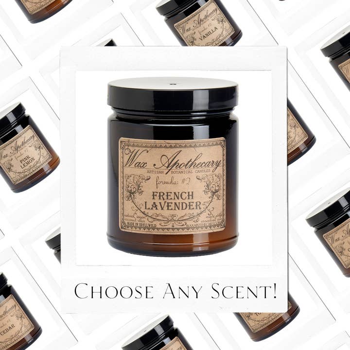 Wax Apothecary - Wholesale Jar/Filled Candle - 6oz Botanical Candle in Amber Glass Jar - Choose A Scent