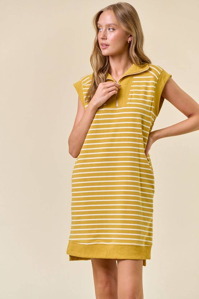 Doe and Rae - Wholesale Dress - Women's - STRIPED FRENCH MINI DRESS W/ SIDE POCKETS - 27871D10