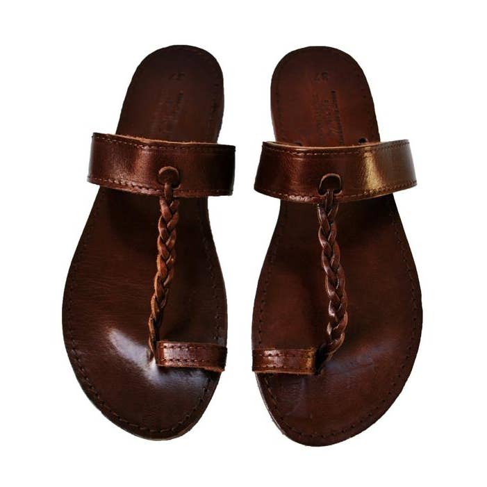 Sandália boho de couro trançado por atacado de Nikola Sandals
