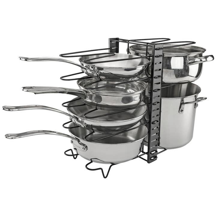 Scaffale portaoggetti bifacciale in metallo per pentole e padelle, nero per la vendita all'ingrosso da parte di Fairly Odd Brands