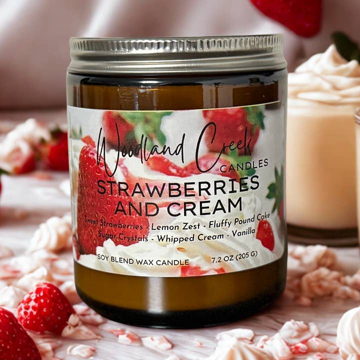 Woodland Creek Candles - Vente Bougie en bocal - Bougie en cire au mélange de fraises et de soja0