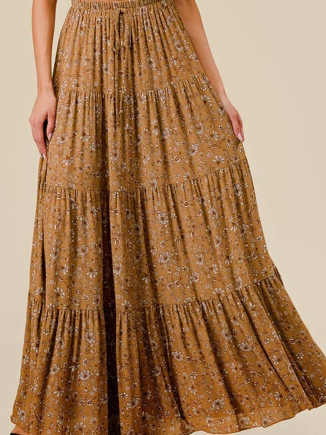 Saints & Hearts - Wholesale Skirt - Women's - SS1147G MUSTARD/GOLD PAISLEY PRINT TIERED MAXI SKIRT