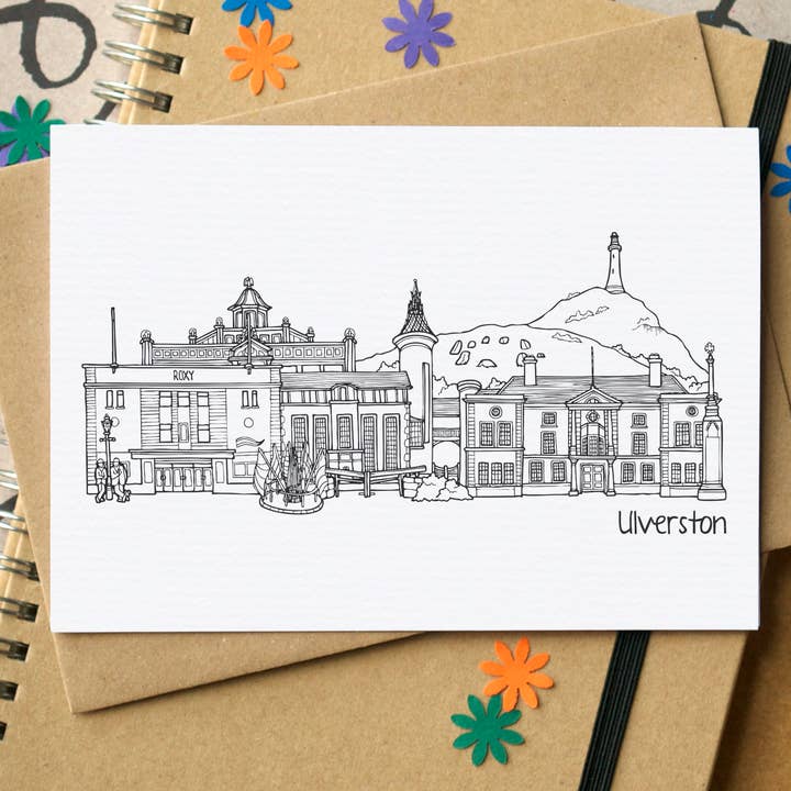 Ulverston Skyline Landmarks Greetings Card for wholesale by Becka Griffin Illustration