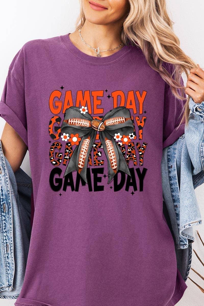 Pink Irene Wholesale – wholesale Tröjor – Dam – Orange Black Football GameDay Bow Plaggfärgad T-shirt10