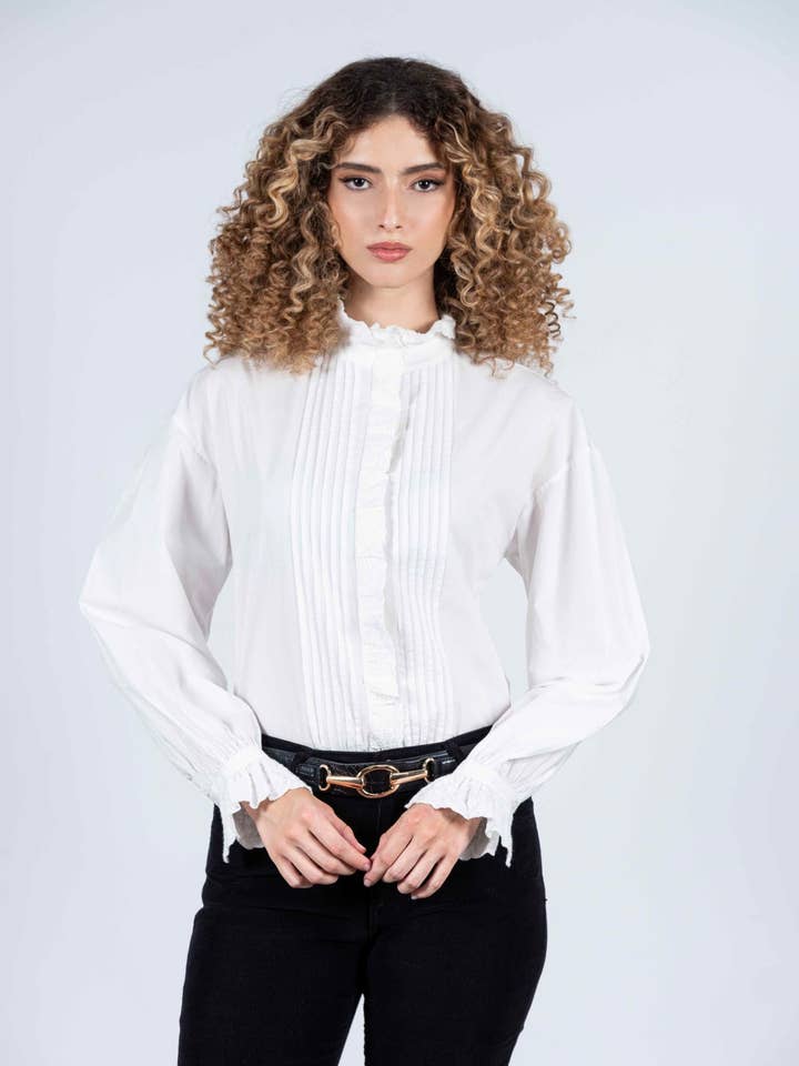HILLA White luxury blouse for wholesale by HARTWELL