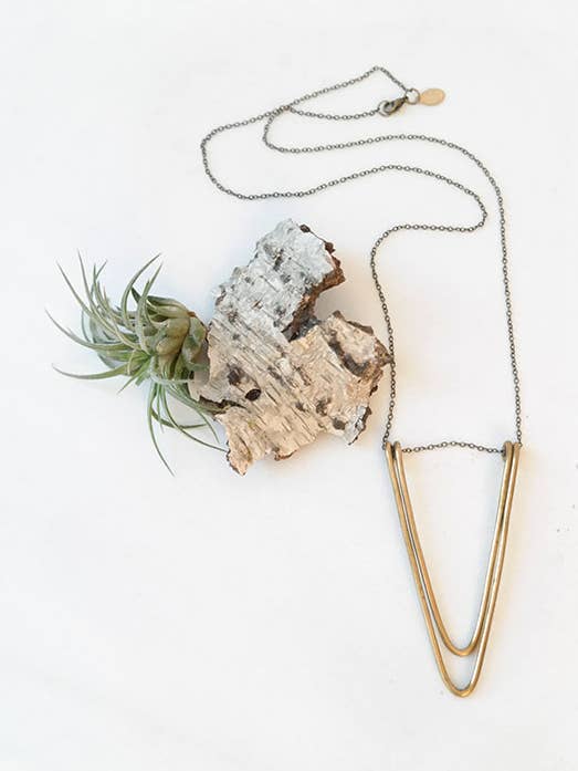 Geometric Triangle Bar Necklace || Brass for wholesale by Vivid Venus