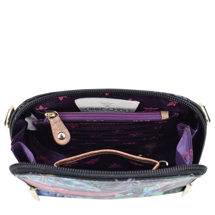 Anuschka | Vanya Lara (USA) - Wholesale Crossbody Bag - Women's - Hand-Painted Leather Zip Around Travel Organizer - 6683