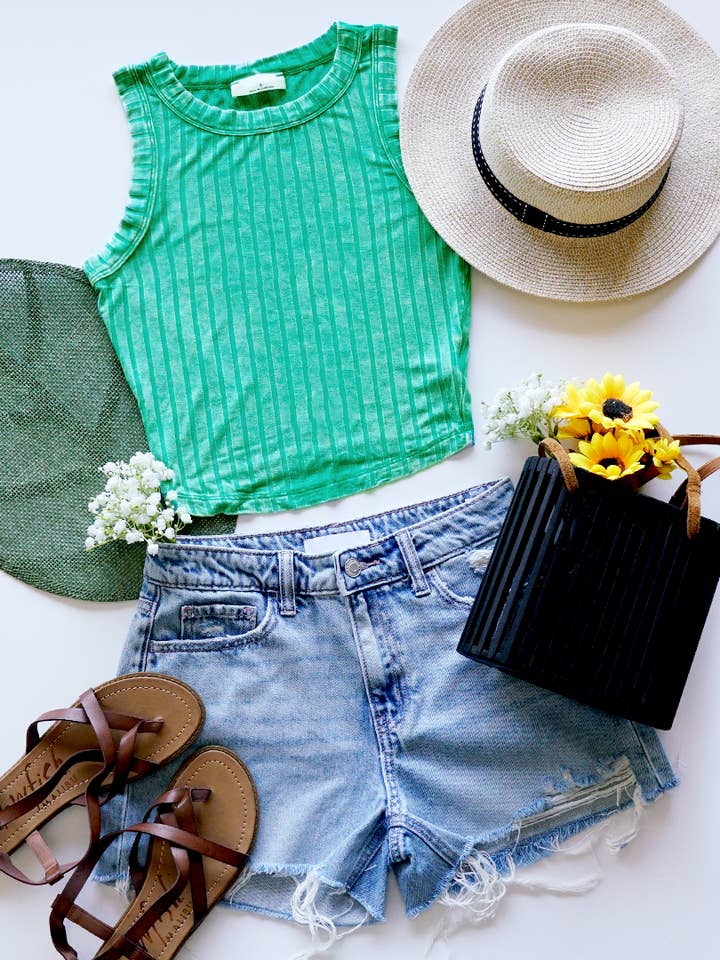 ...0716 Ribbed Washed Sleeveless Cropped Tank Top SI-25755 for wholesale by 42POPS