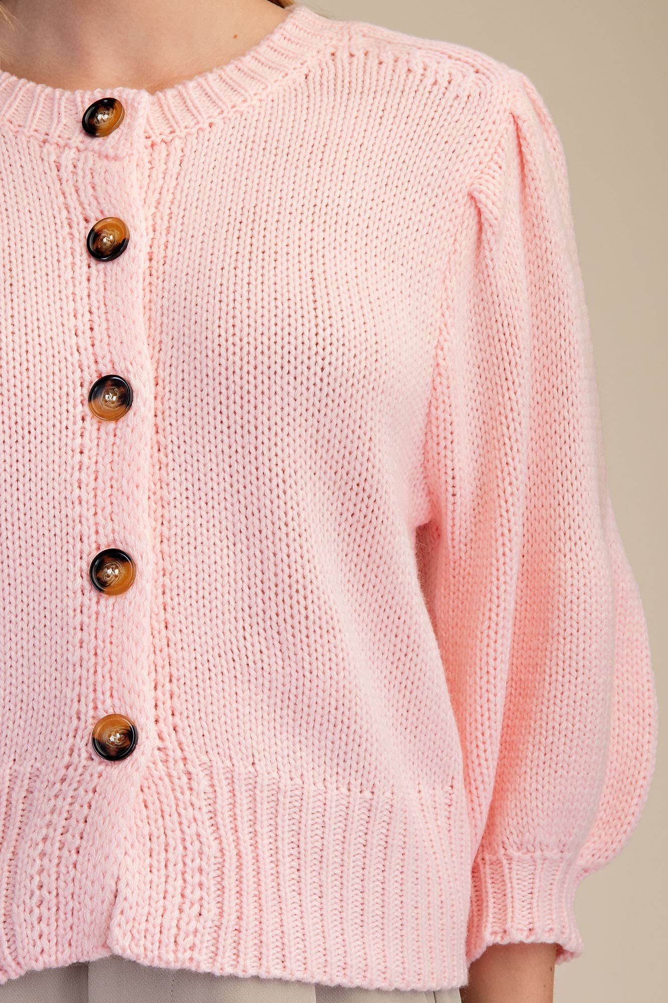 Glam - Wholesale Knit Sweater - Women's - Short Puff Sleeve Button Down Sweater - Reorder Friendly28