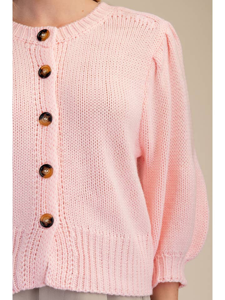Glam - Wholesale Knit Sweater - Women's - Short Puff Sleeve Button Down Sweater - Reorder Friendly28