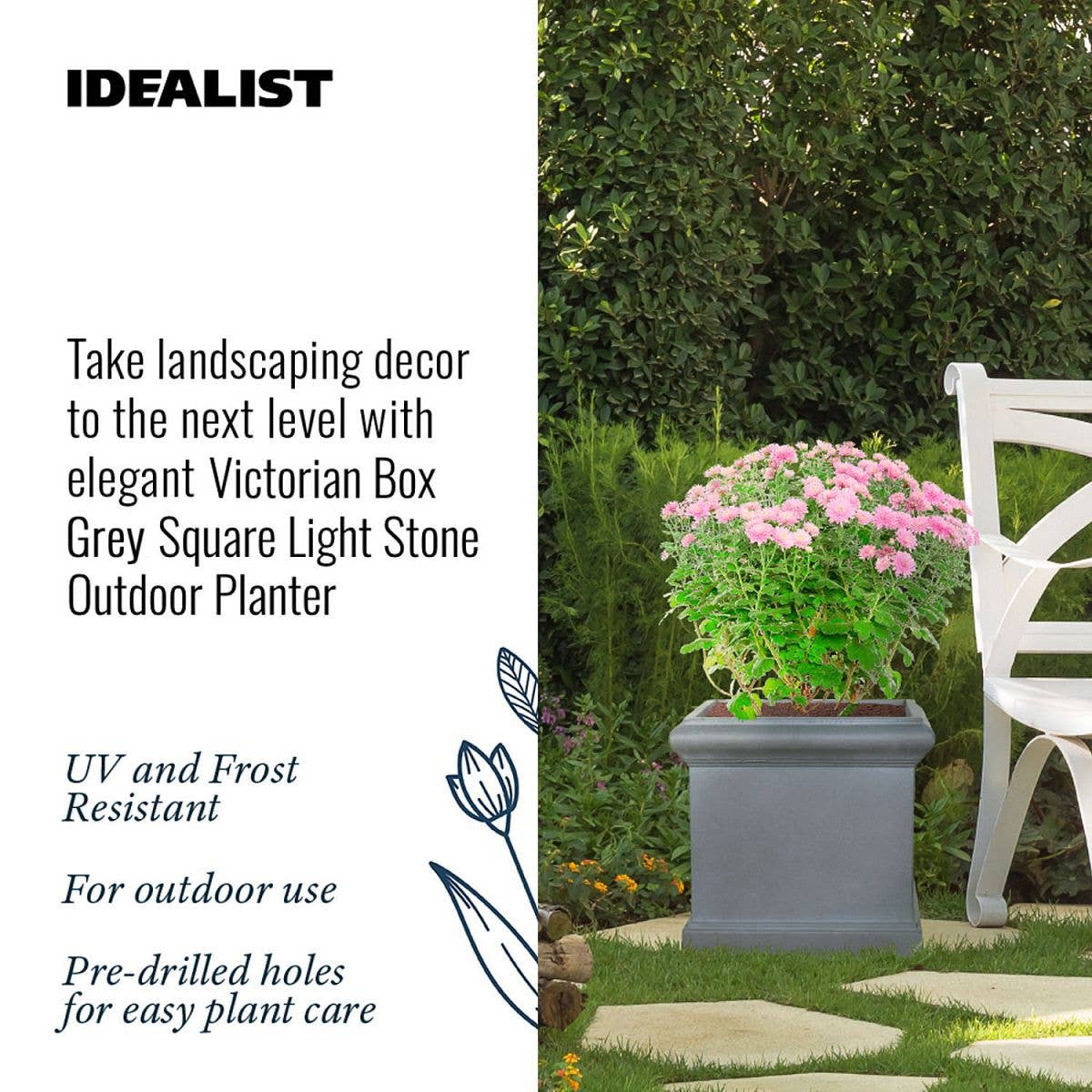 Idealist Lite Fibrestone Planters – Engroshandel Plantekasse – Idealist victoriansk firkantet udendørs plantekasse i let fiberklinker sten12