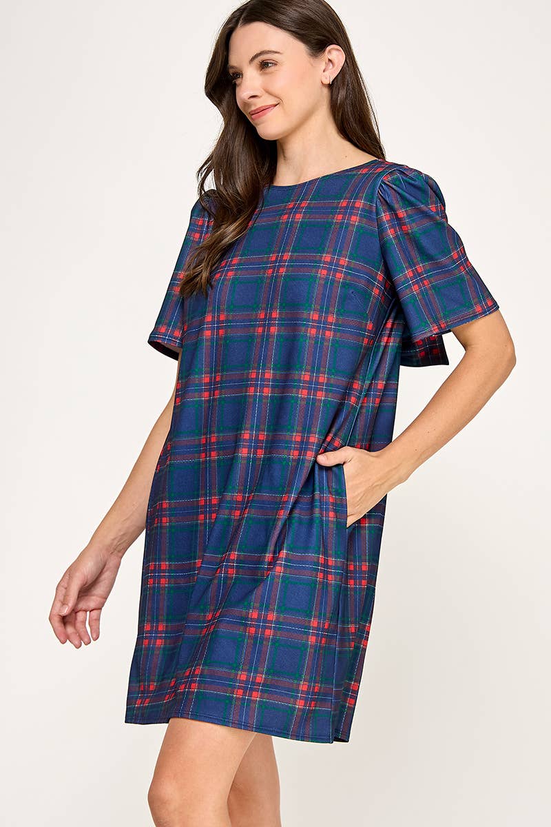 Peace Love Line – Großhandel Kleid – Damen – PL9704 - KARIERTES SHIFTKLEID MIT SCHLEIFENDETAIL AM RÜCKEN13