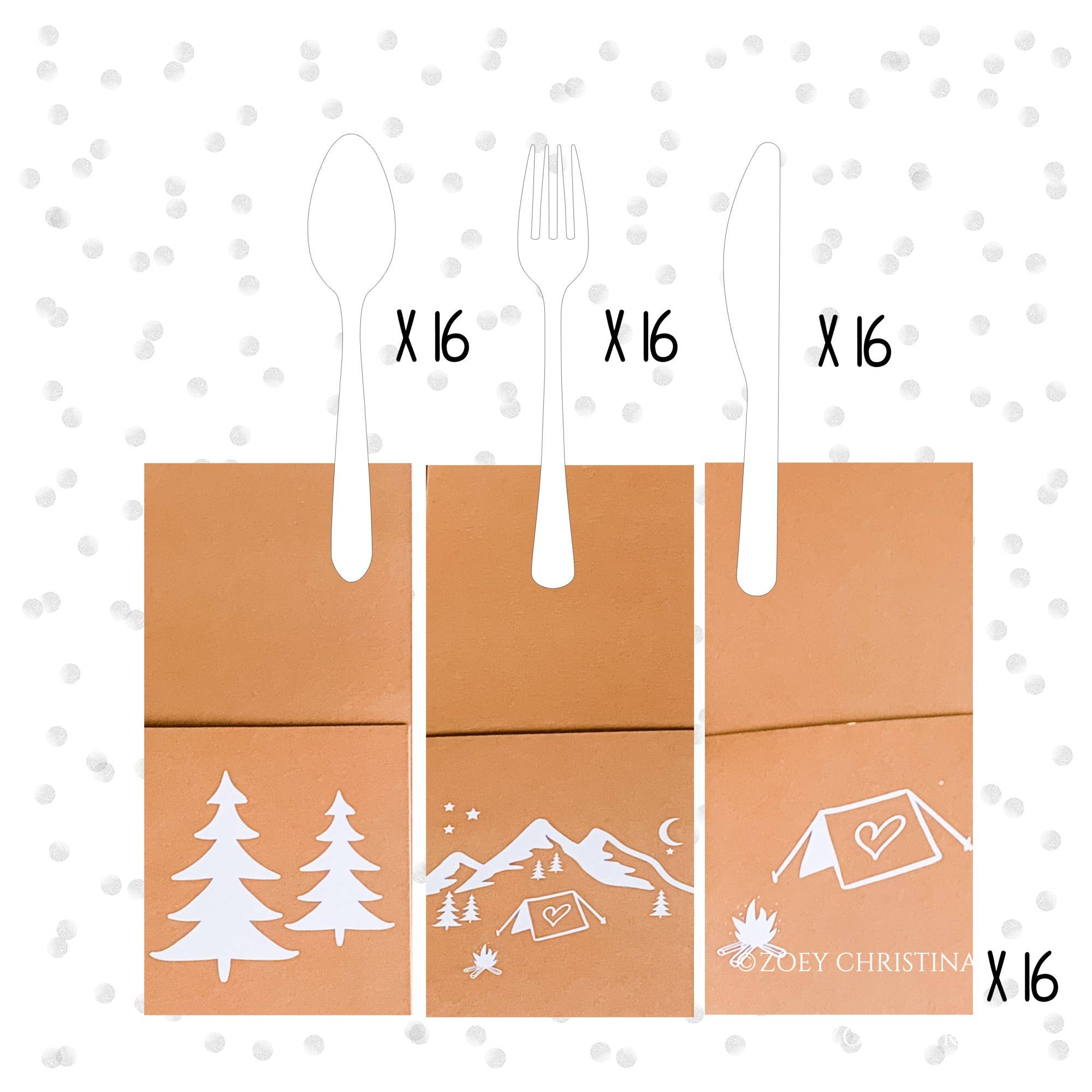 Zoey Christina – wholesale Cutlery set – Camp-Themed Utensil Set with Holders - 64-Piece Set3