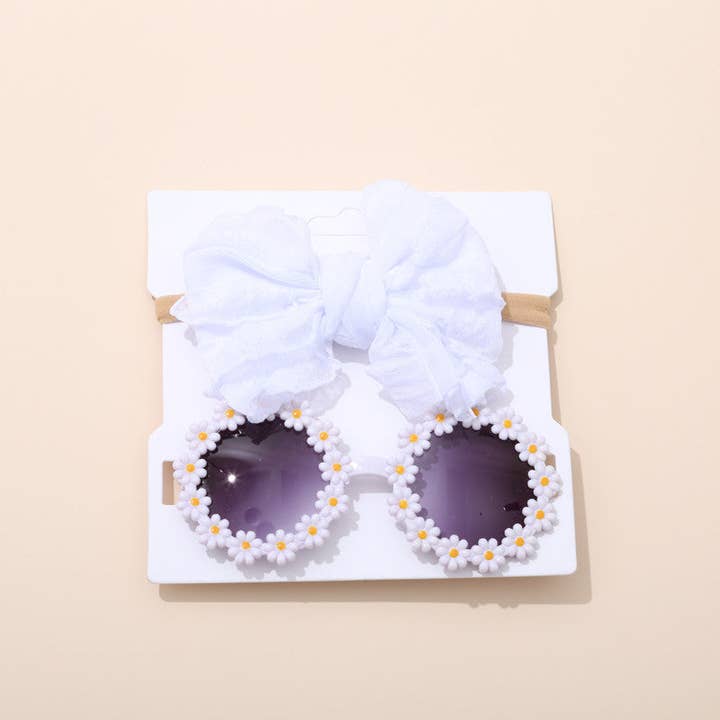 Little Chic Boutique - Wholesale Fashion Headband - Kids - Kids Flower Sunglasses Lace Bow Headband Set Wholesale Accessories Vendors