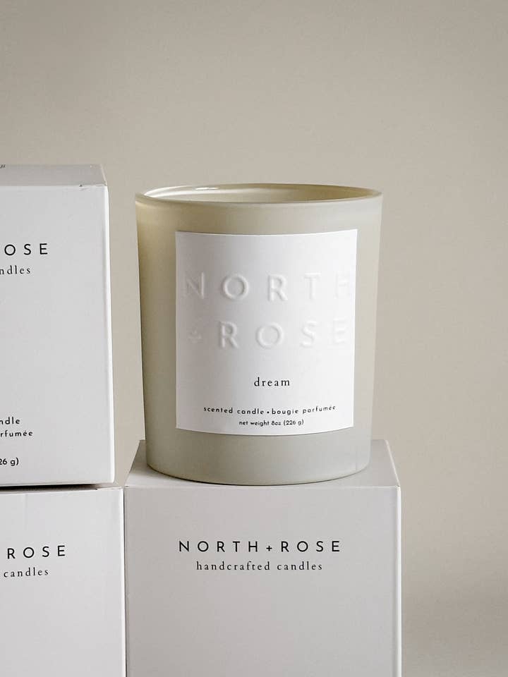 Dream - 8oz Scented 100% Soy Wax Candle with Wood Wick for wholesale by North + Rose