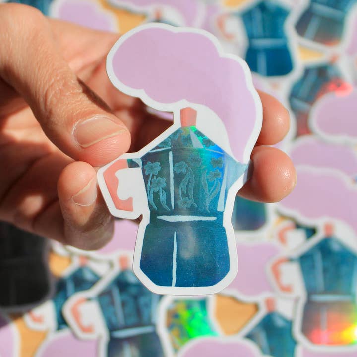 Claspy Creates - Wholesale Sticker - Moka Pot Holographic Vinyl Sticker1