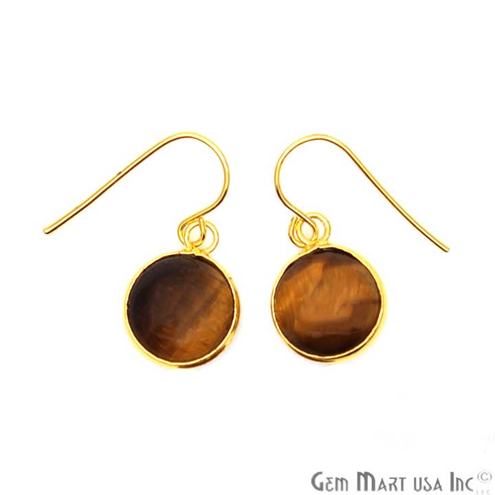 GemMartUSA - Wholesale Dangle Earrings - Round Gemstone 12mm Gold Plated Dangle Hook Earring