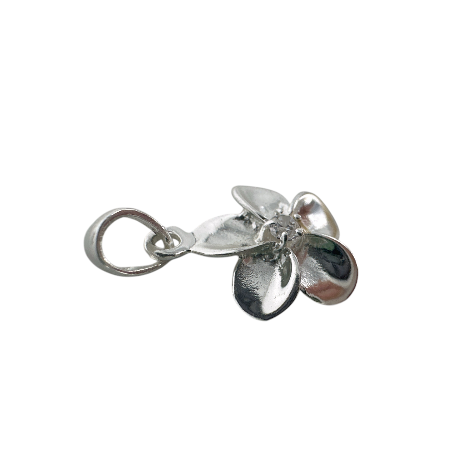 Maka Imports - Wholesale Individual Charm/Pendant - Sterling Silver Plumeria Pendant with CZ Center2