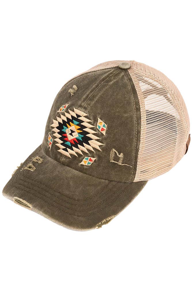 Hana - Vendita all'ingrosso Cappello per coda di cavallo - Donna - Cappellino baseball con motivo azteco e design a incrocio per coda di cavallo14