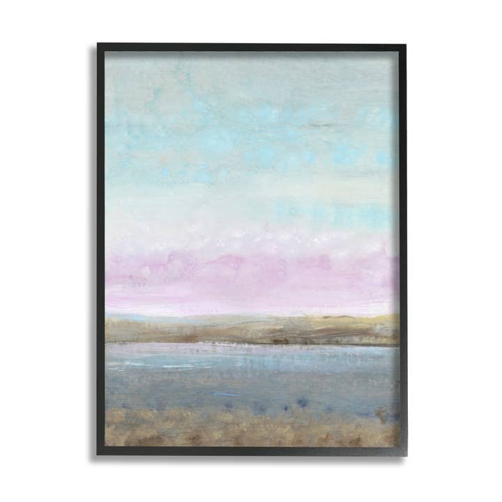Stupell Industries - Vente Affiche d'art - Paysage naturel d'un étang avec ciel violet encadré