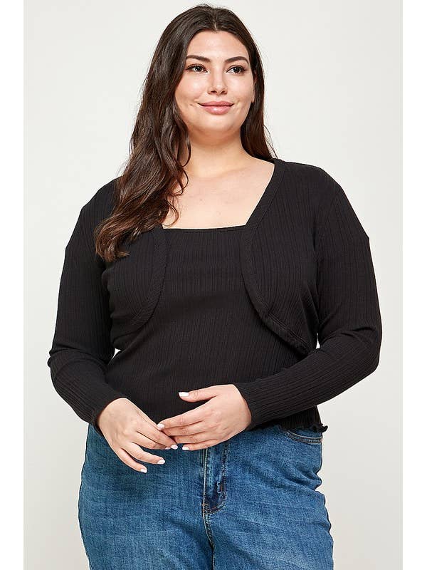 Set aus geripptem Oberteil und Strickjacke in Übergröße für den Großhandel von MintChoco