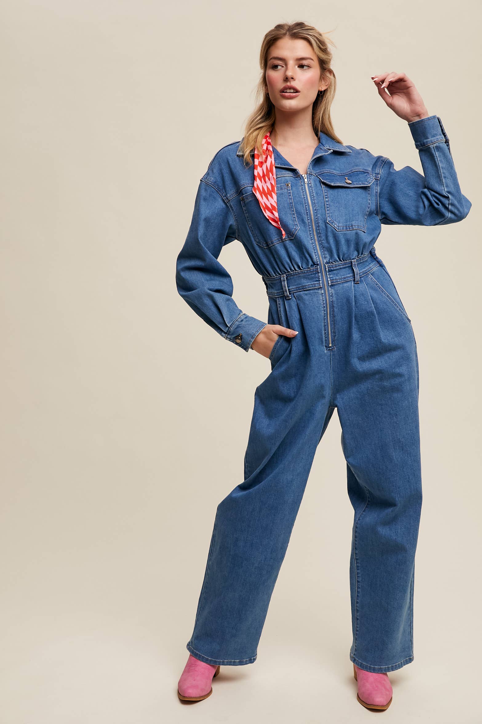 Denim Utility Jumpsuit for wholesale on Faire3