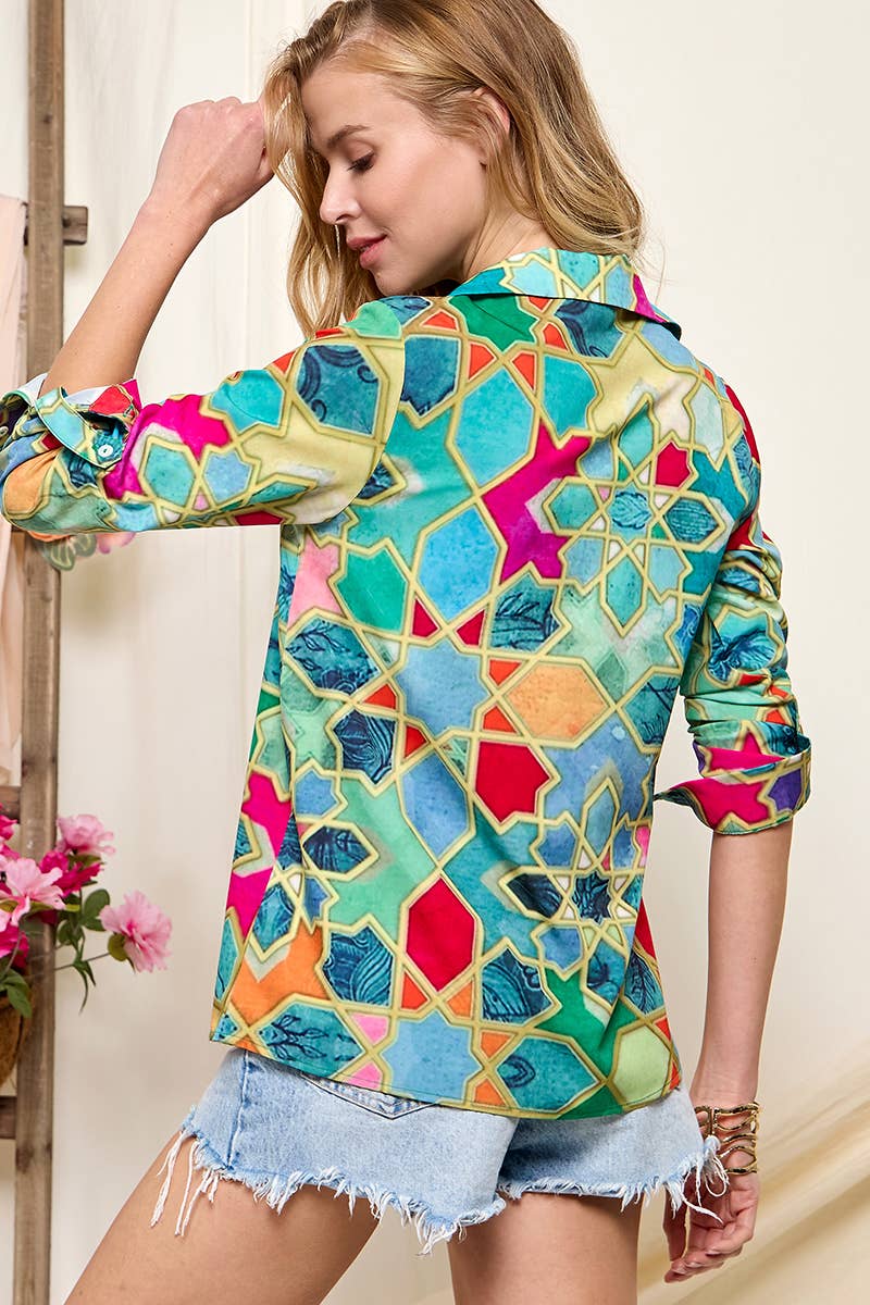 Multicolorido Blusa manga comprida estampada para venda a revendedores na Faire8